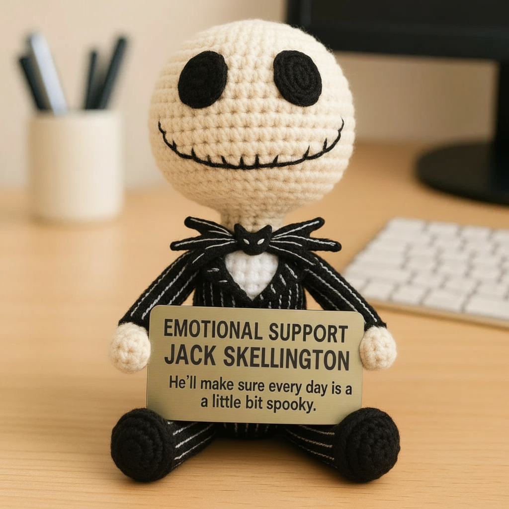 Emotional Support Jack Skellington Crochet Doll — Creepy Cute Handmade Plush Gift