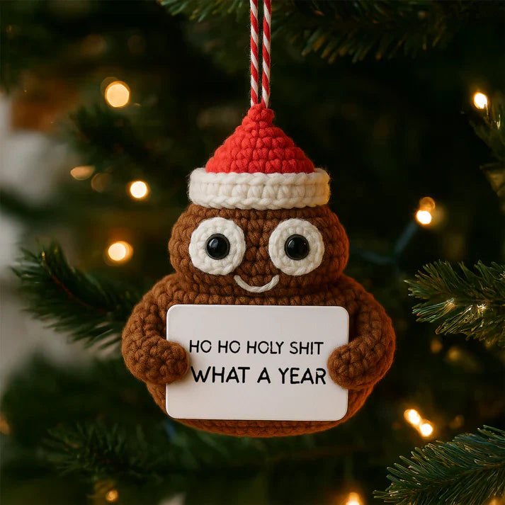 Funny Crochet Poopmas Ornament, Personalized Christmas Tree Decoration with Custom Message