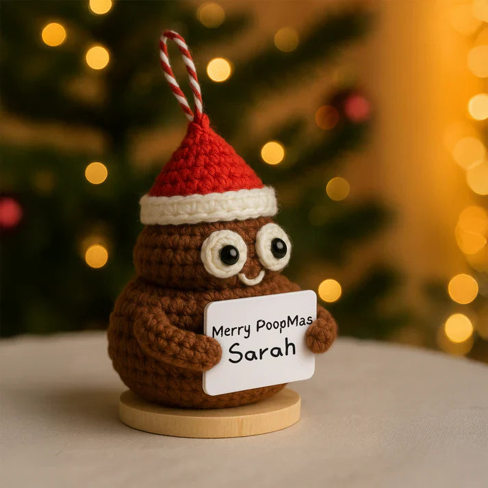 Funny Crochet Poopmas Ornament, Personalized Christmas Tree Decoration with Custom Message