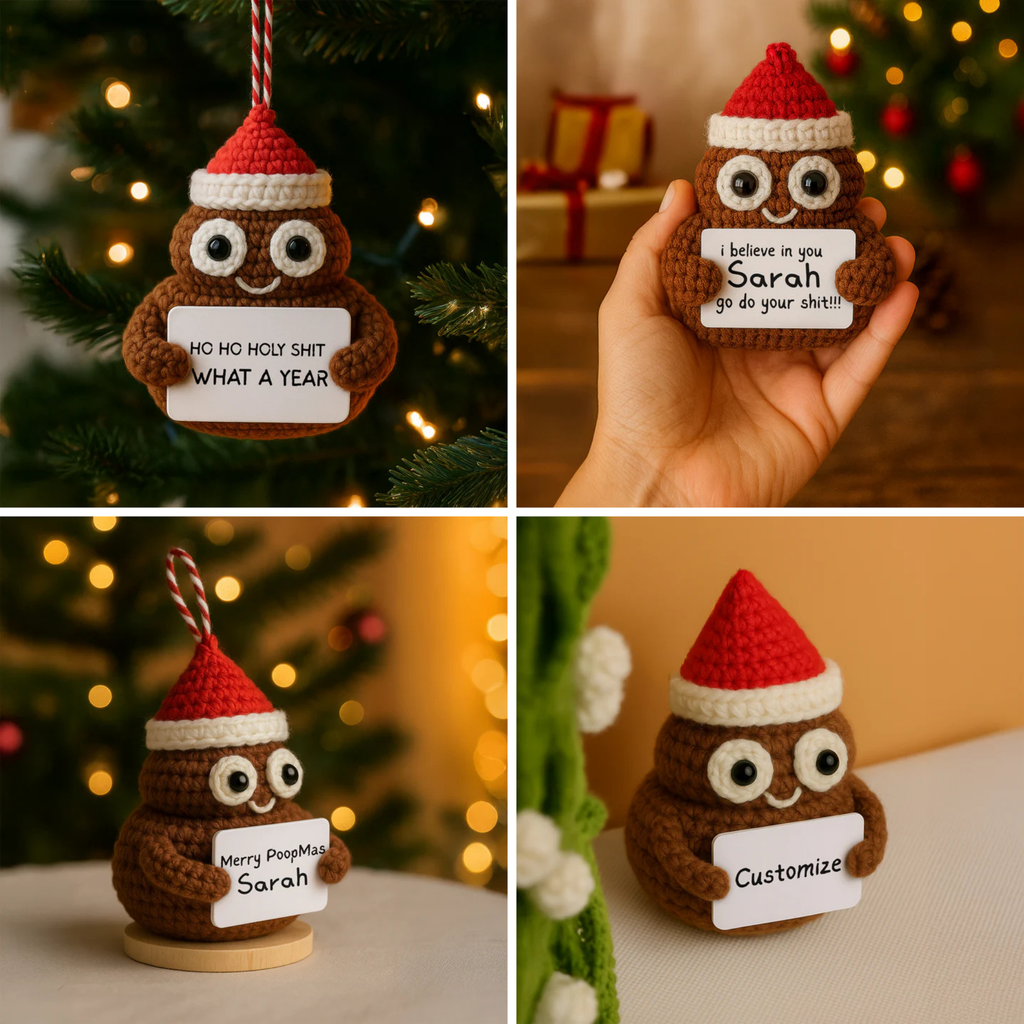 Funny Crochet Poopmas Ornament, Personalized Christmas Tree Decoration with Custom Message